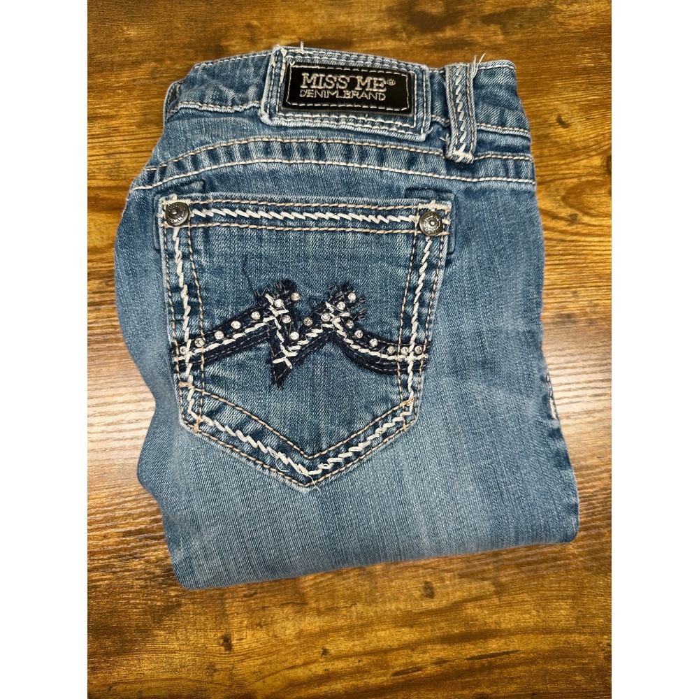 Miss Me Jeans Women 29 Medium Wash Bootcut Embellished Rhinestone Pockets